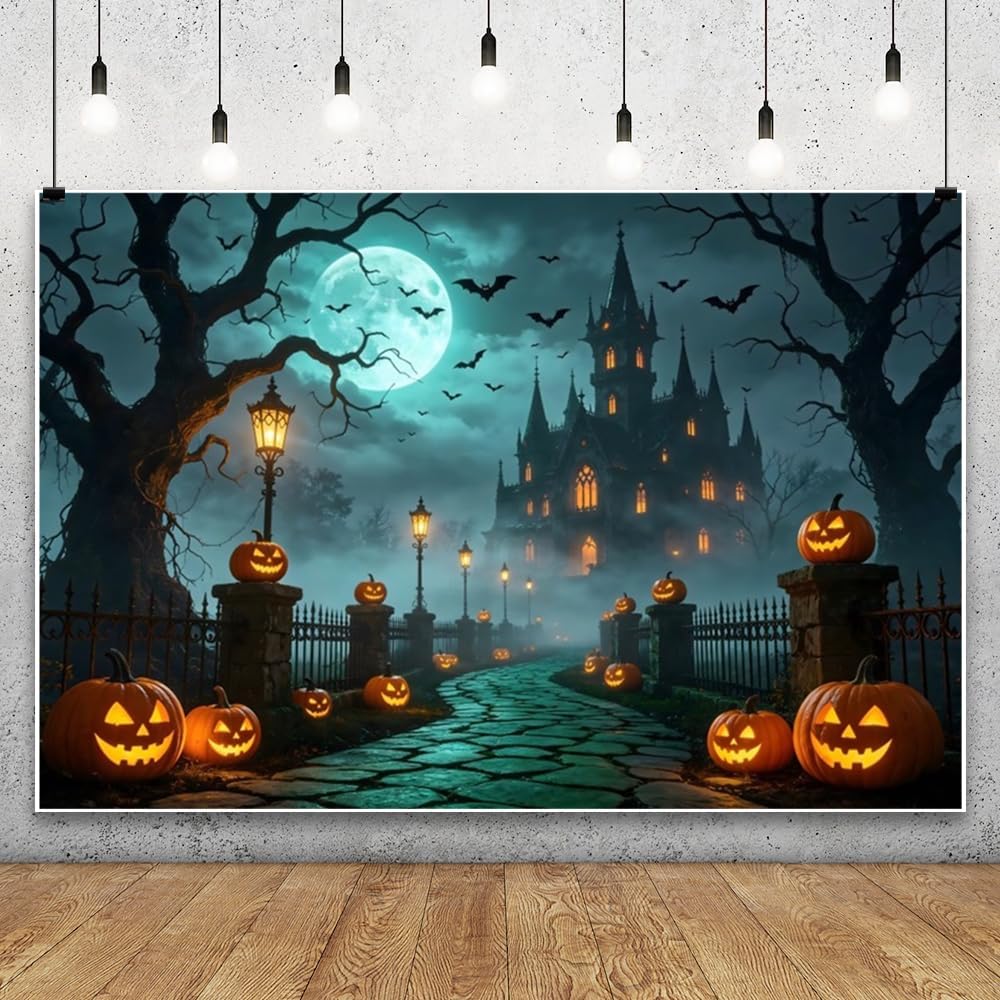 Leowefowa Horror Halloween Castle Backdrop Dark Dead Forest 10x8f