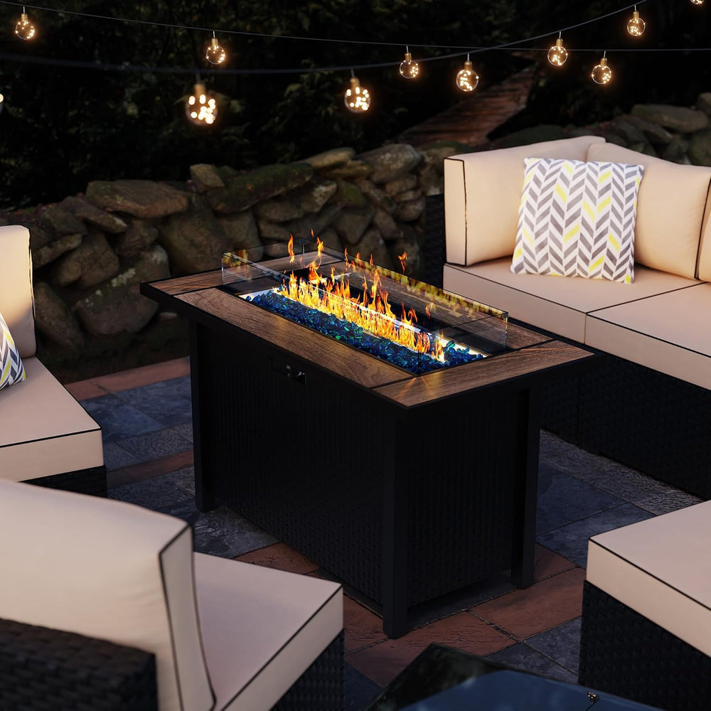 45in Fire Table, Propane Fire Pit with Glass Wind Guard and Rain Cover, Outdo...