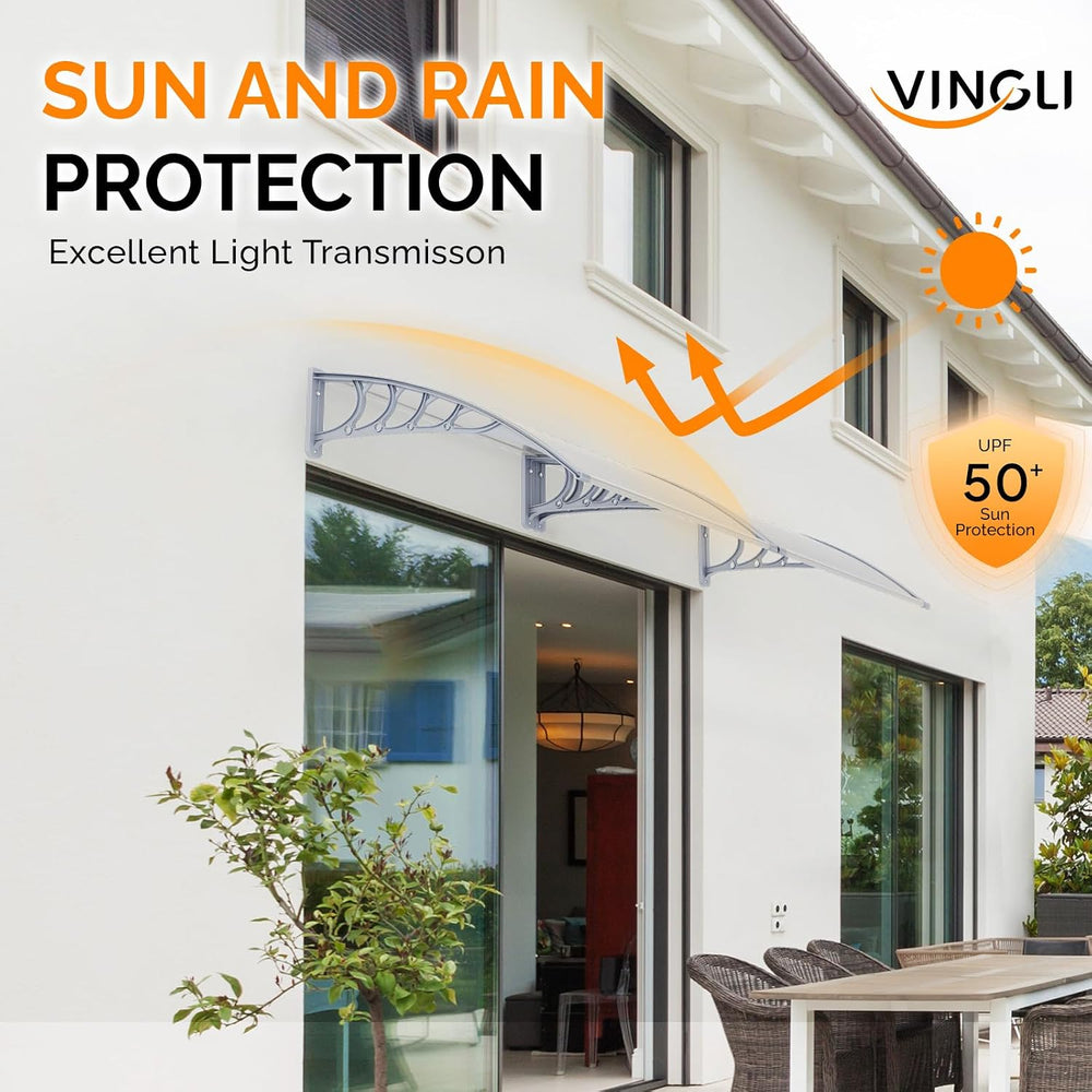 VINGLI Window Awning Door Canopy, 40" x 40" Awnings for Doors Polyc...