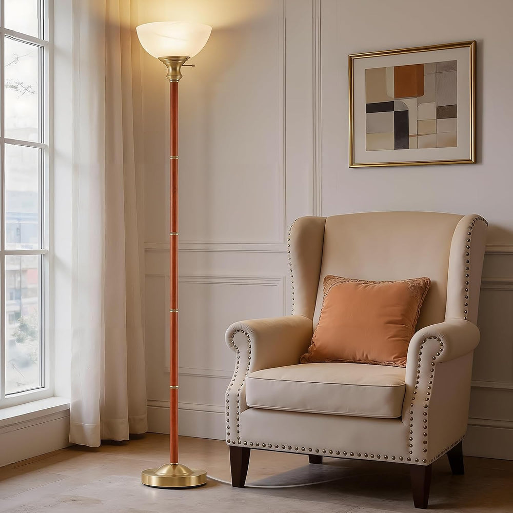 EJIAXIN 72" Wood Torchiere Floor Lamp with Glass Shade Gold Standing Lamp