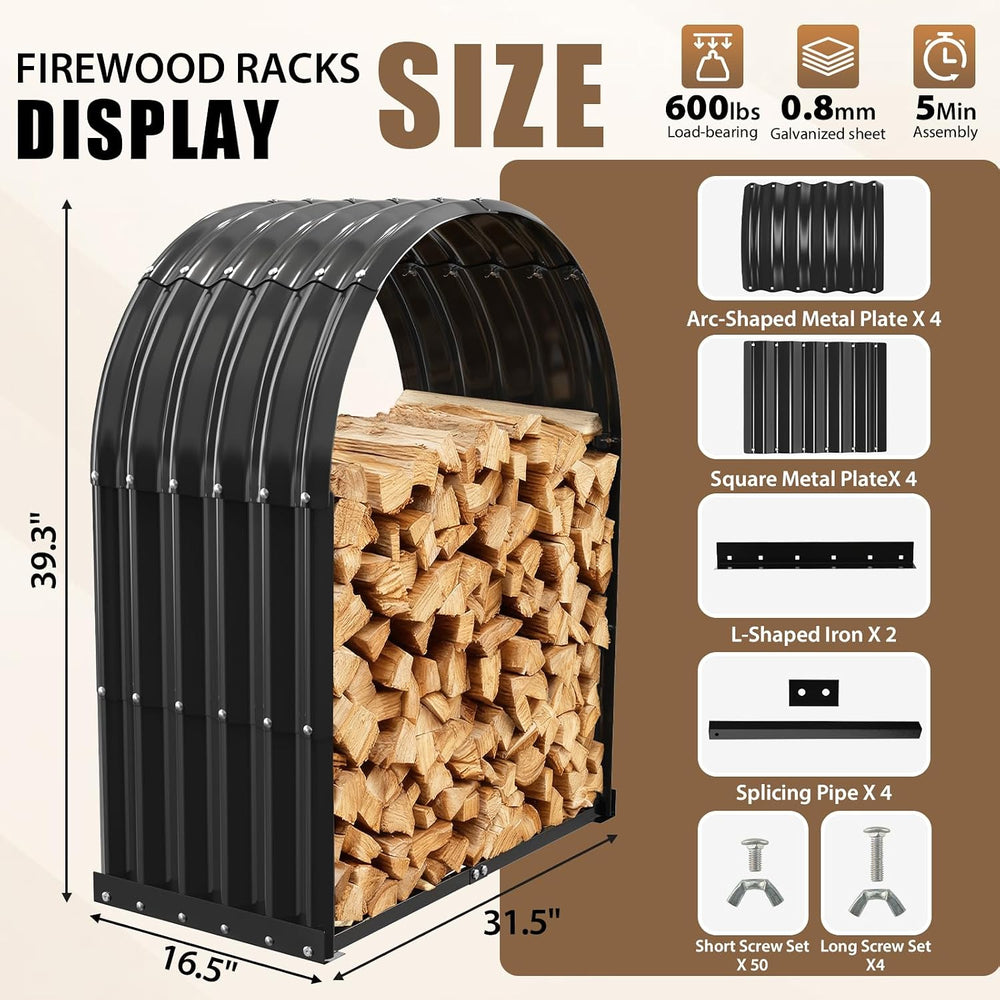 TBMLC Heavy-Duty Black Firewood Storage Shed with Round Roof Outdoor/Indoor