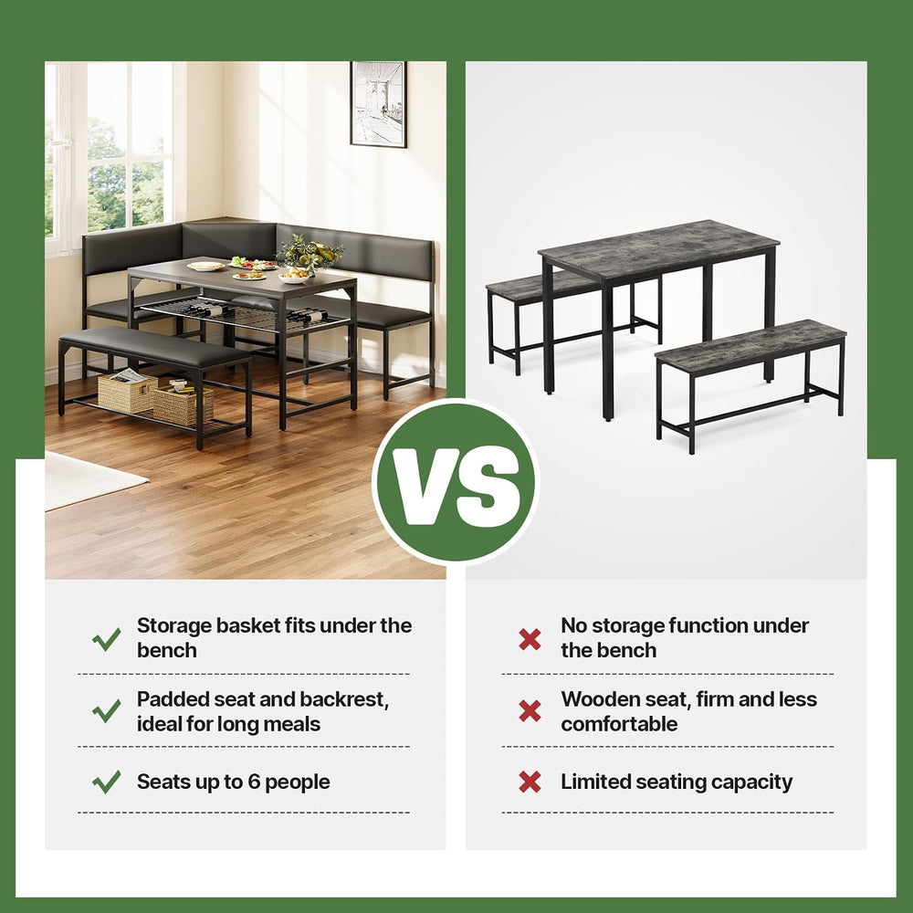 Concho Corner Dining Table Set with Soft Seat, Warm Grey