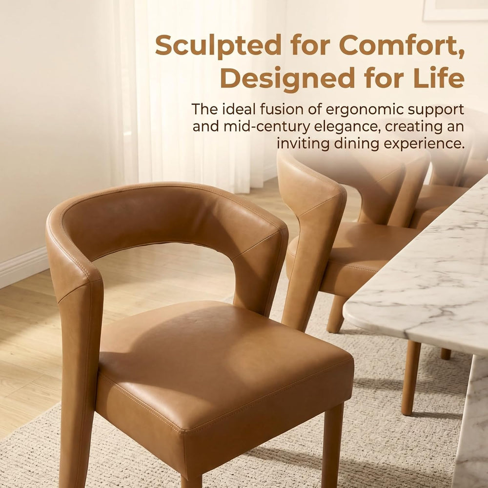 HNY Mid-Century Upholstered Dining Chairs Set of 6, Modern Brown Faux Leather...