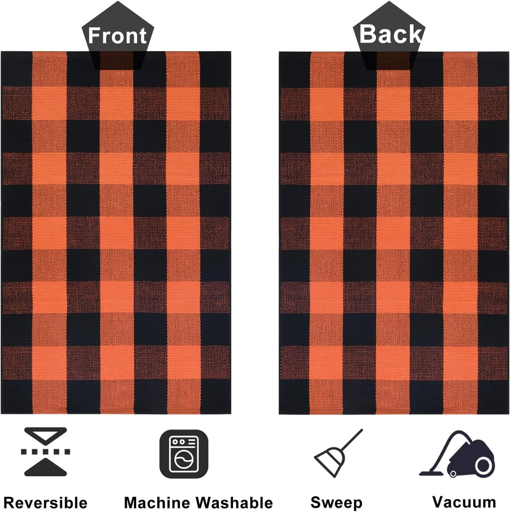 Fall Door Mat Orange and Black Plaid Rugs, 3'x5' Area Rug Outdoor Ind...