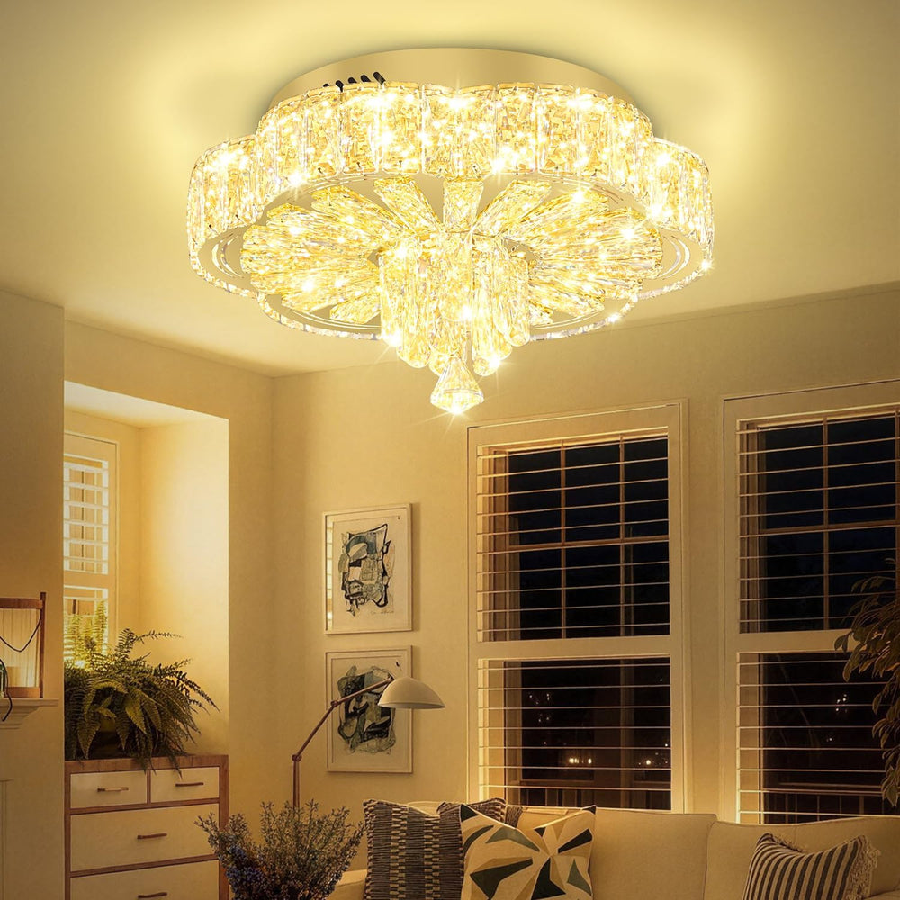 16in Gold Crystal Chandeliers for Living Room Dining Room Crystal Ceiling Lig...