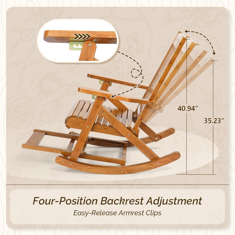 VINGLI Wooden Porch Rocking Chair, Heavy Duty Outdoor Rocking Chair with Retr...