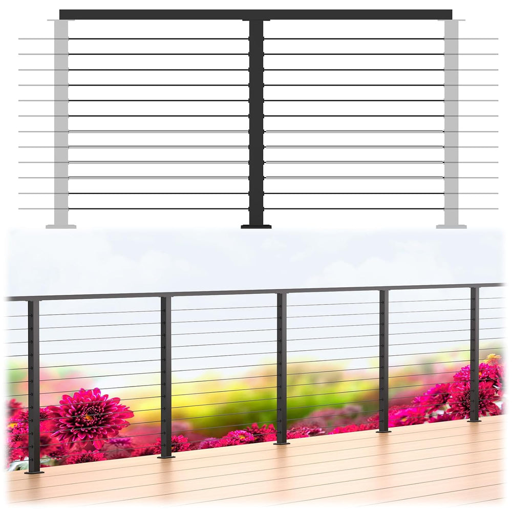 4-8ft Modular 42in Cable Railing Level Post Kit with Handrail