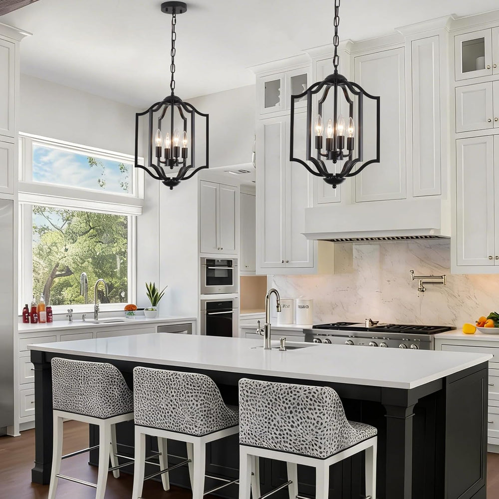 Black Chandelier Light Fixture, 4-Light Farmhouse Chandelier Dining Room Ligh...