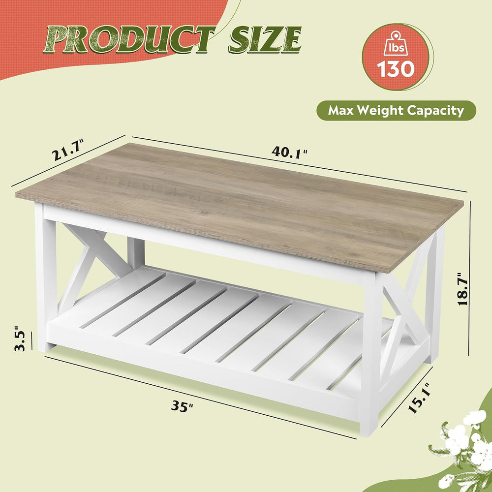 WLIVE Farmhouse Coffee Table for Living Room, 40.1" Rustic Center Table ...