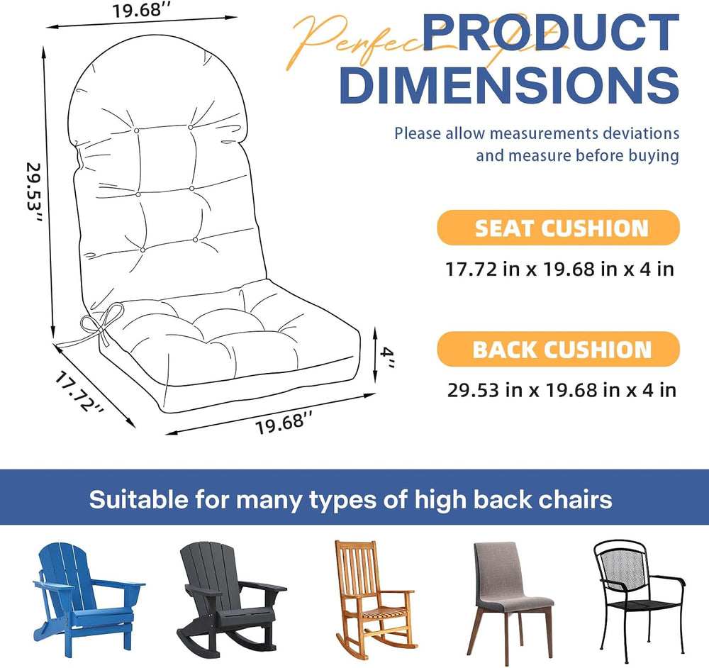 Outdoor Adirondack Chair Cushion Set of 2 Waterproof Replacement Cushions for...