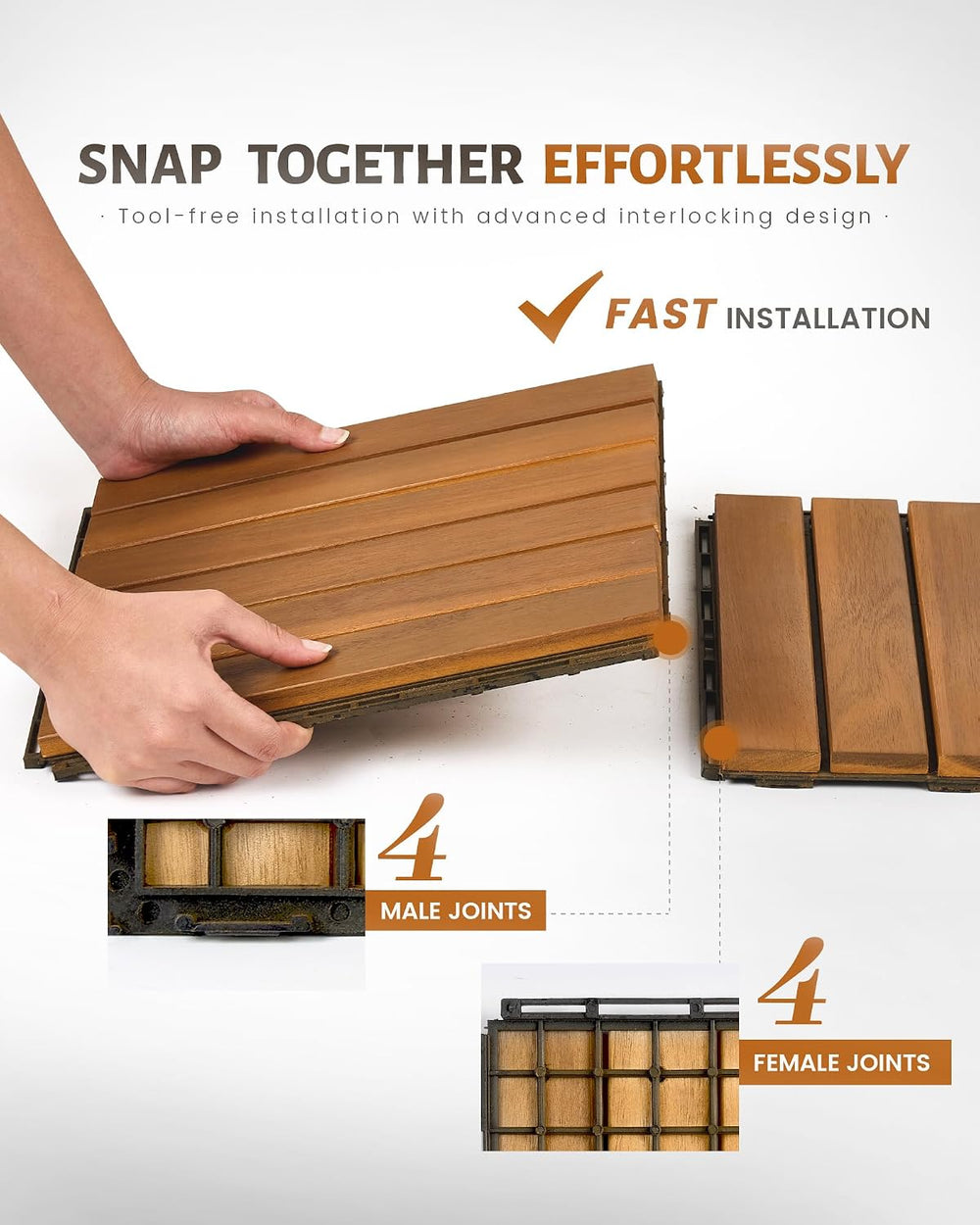 Upolana 9 PCS Interlocking Deck Tiles 12" x 12", 6 Slats Outdoor Fl...