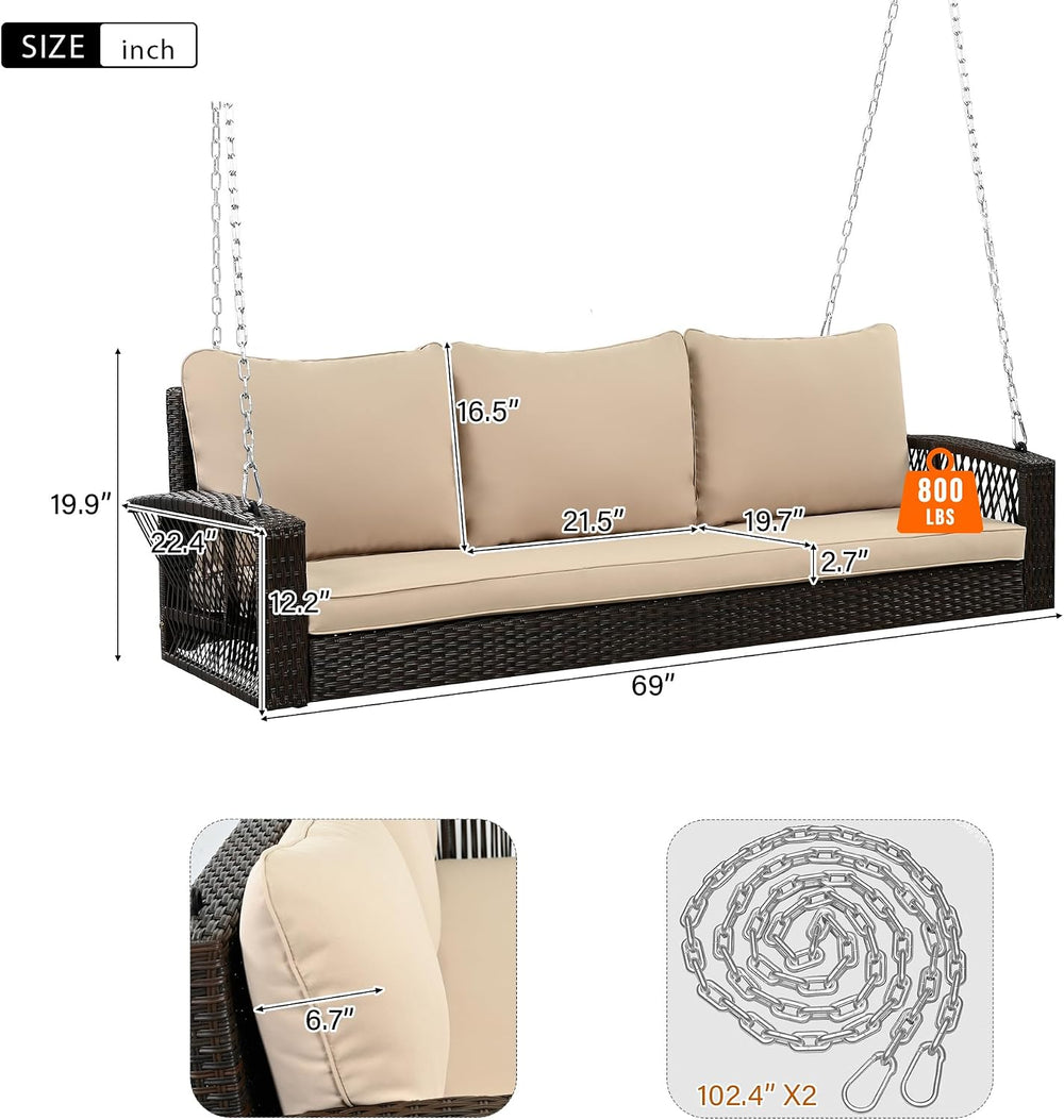 Porch Daybed Swing Outdoor Wooden Swing Bench, Patio N704P250643EHanging Swin...