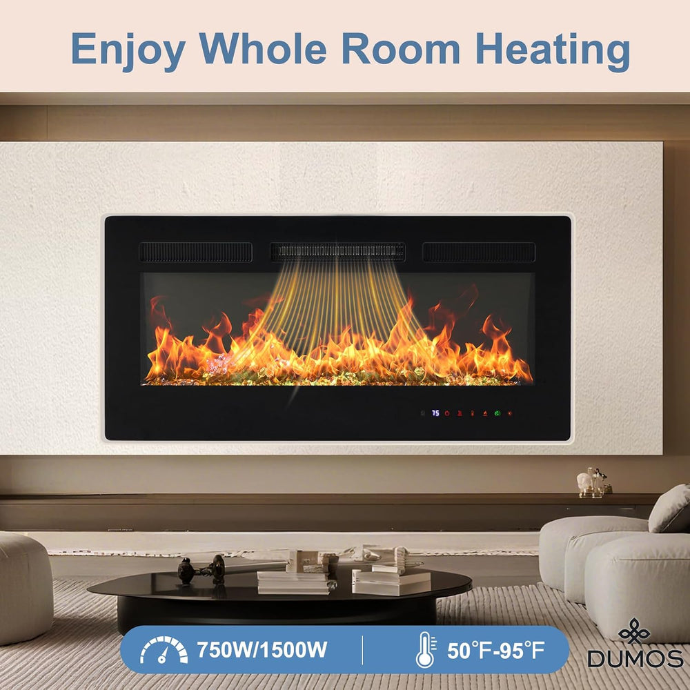 DUMOS 36" Freestanding Electric Fireplace, 1500W/750W Wall Mounted or Re...