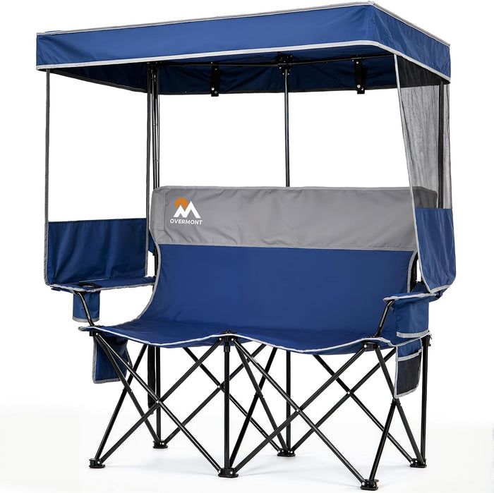 Overmont Camping Chair with Canopy- Folding Double Loveseat Chair with Adjustable Shade