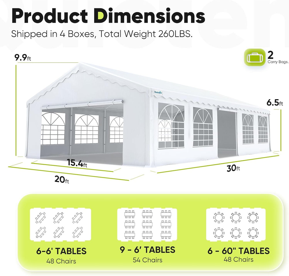 Quictent 20x30 Heavy Duty White Party Tent with Storage Bags