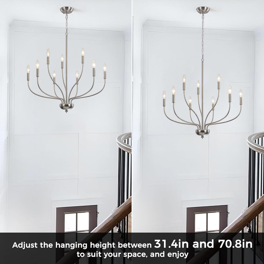 Brushed Nickel Chandelier, 9-Light Farmhouse Chandelier for Dining Room Light...