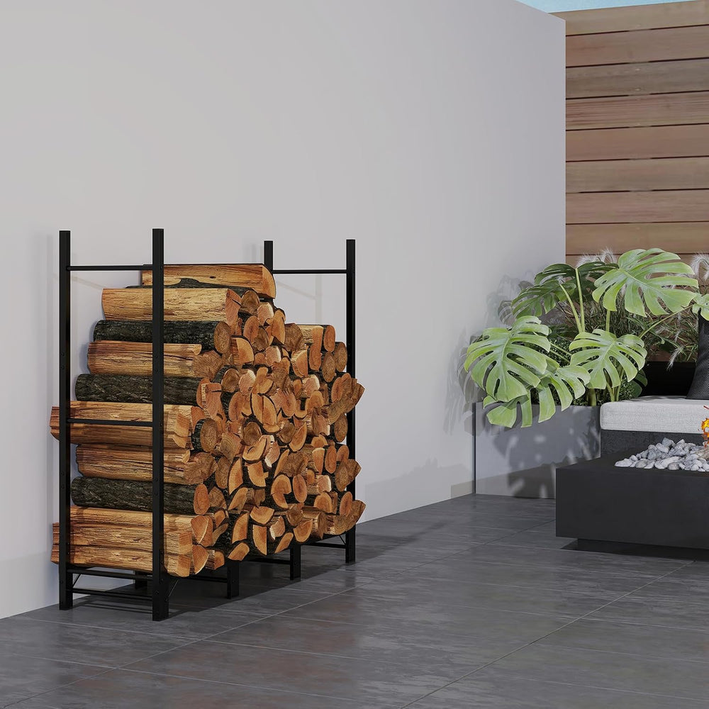 C-Hopetree 4Ft Outdoor Indoor Firewood Rack, Adjustable Metal Log Holder for ...