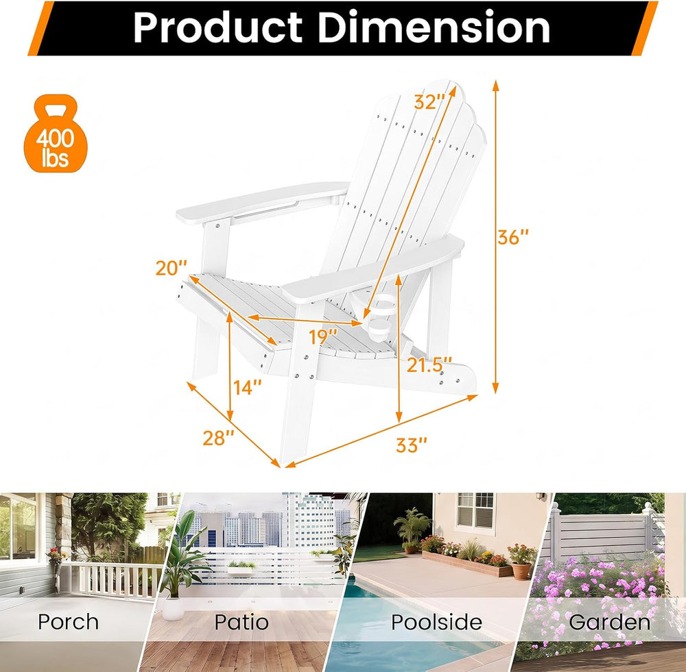 Tangkula Adirondack Chair Outdoor, Fade Resistant HDPE Armchairs with Cup Hol...