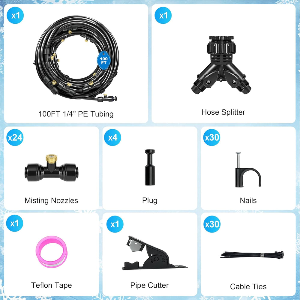 Thiswing 100 FT Dual-Line Misting Cooling System with 24 Brass Nozzles
