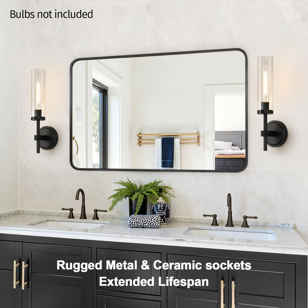 Hardwired Wall Sconces Set of Two, Matte Black Bathroom Sconces with Clear Gl...