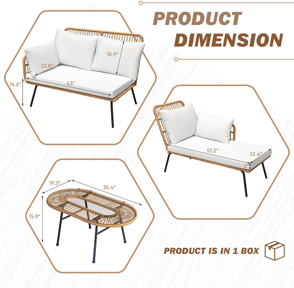 Greesum Outdoor Rope Woven Patio Furniture L-Shaped Conversation Sectional So...