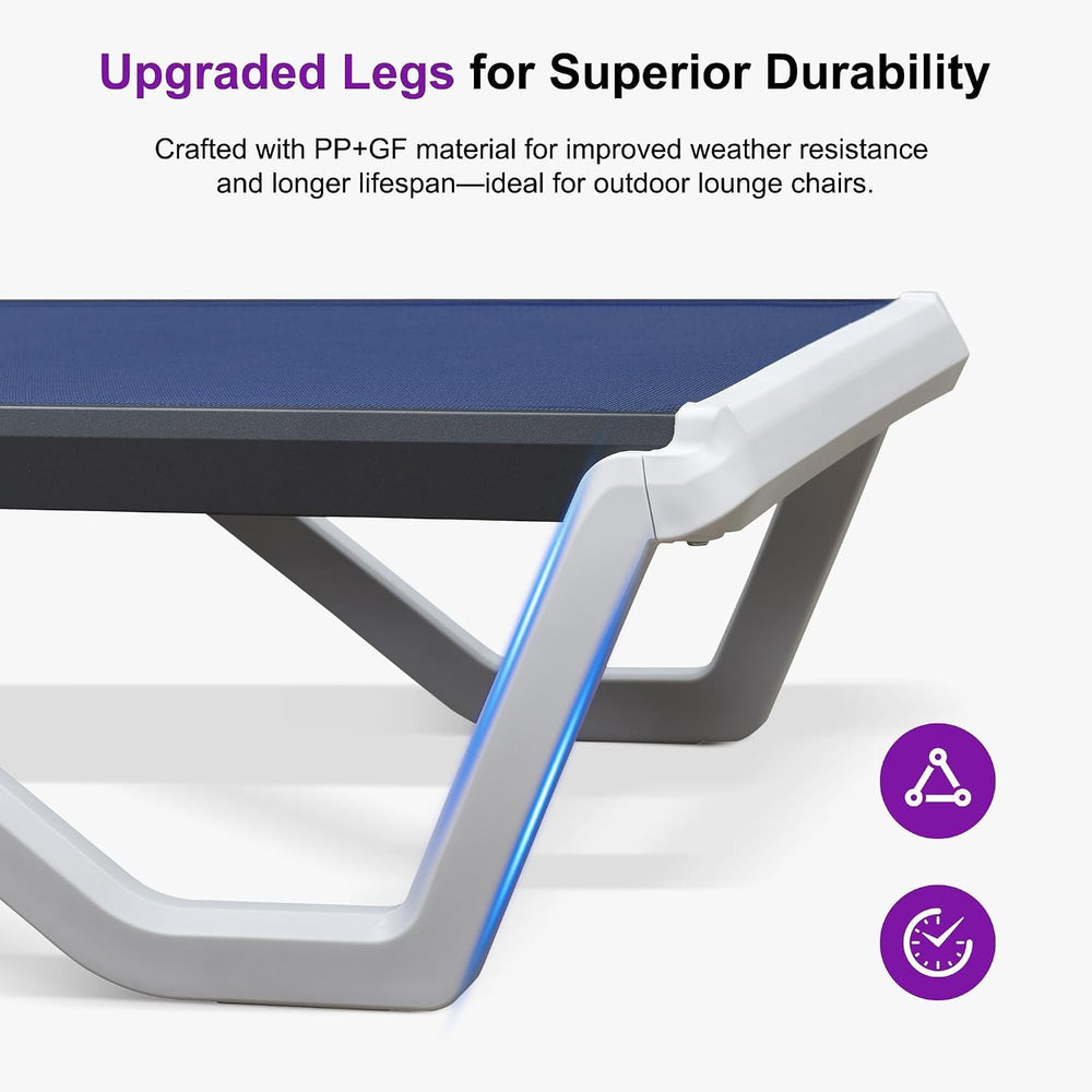 PURPLE LEAF Lounge Chair Outdoor Set of 4 Chaise Lounge w/Wheel, Navy Blue