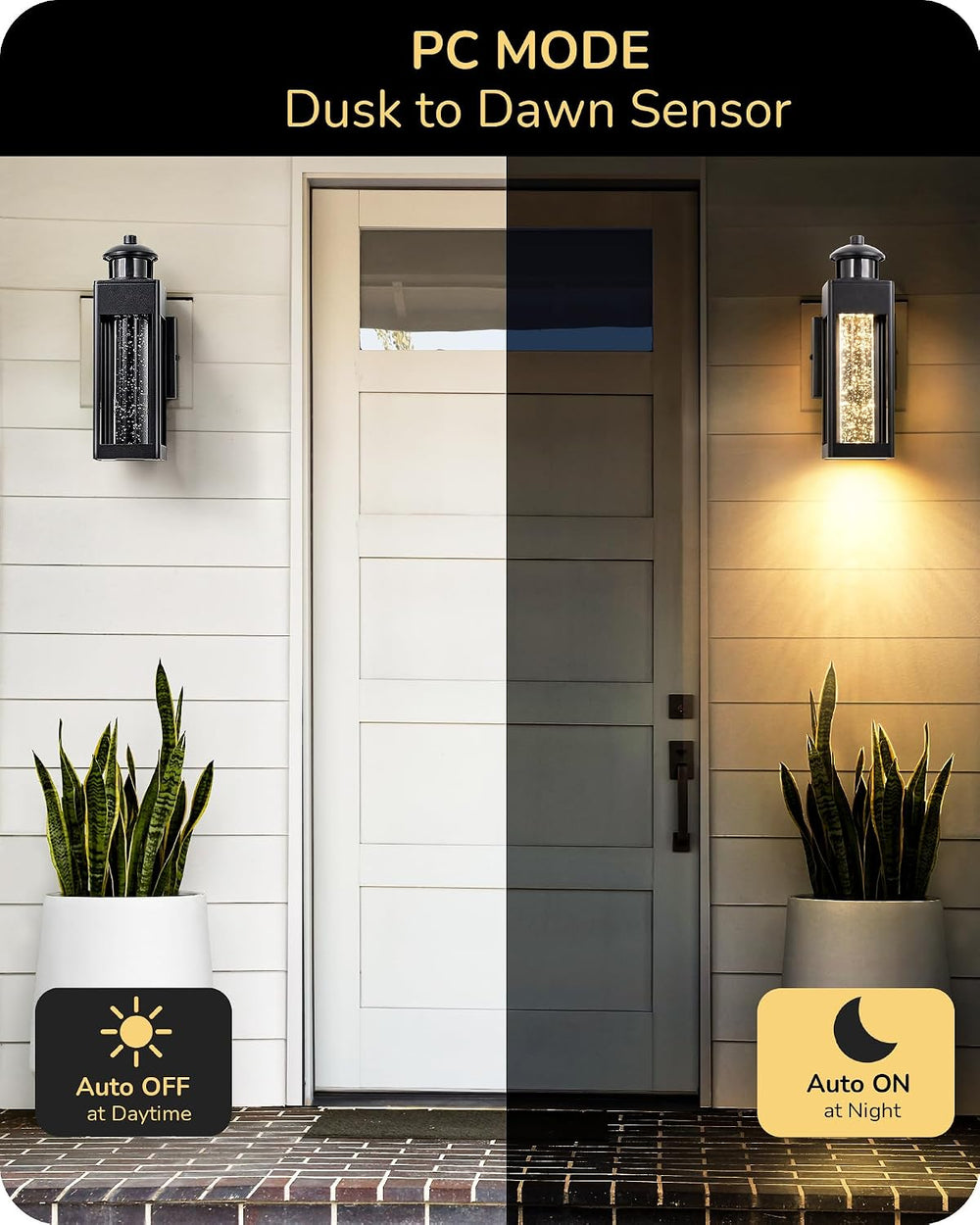 EDISHINE Motion Sensor Dusk to Dawn Outdoor Wall Lights, LED Porch Lights