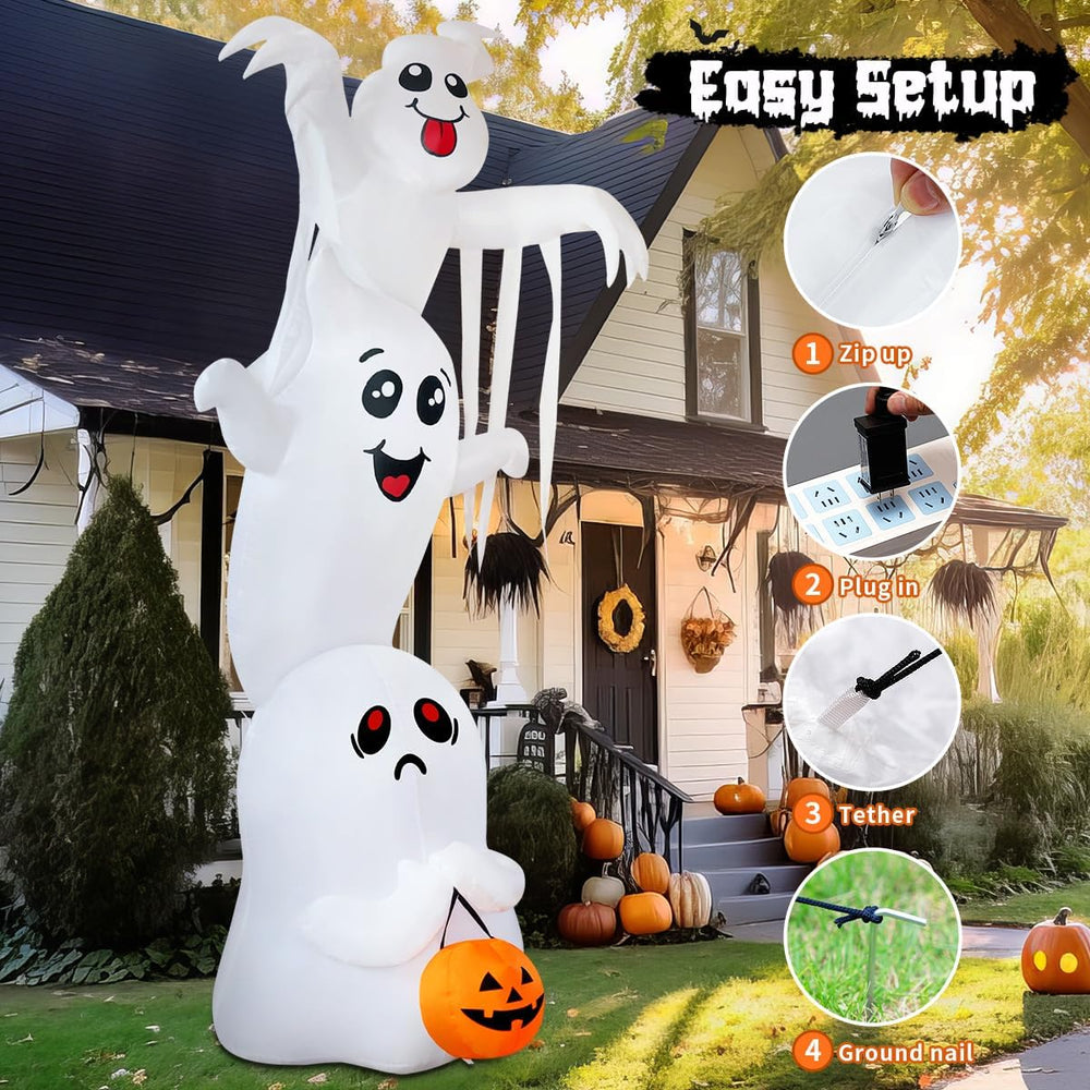 GOOSH 9.8 FT High Halloween Inflatable Overlap Ghost Outdoor Decorations Blow...
