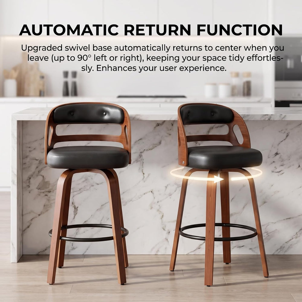 FevorFurn 26 Inch Swivel Bar Stools Set of 3, Upholstered Bar Chairs for Kitc...