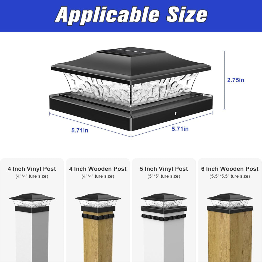 APONUO Solar Post Cap Lights 6 Pack for 4x4 5x5 6x6 Wood & Vinyl Fences -...
