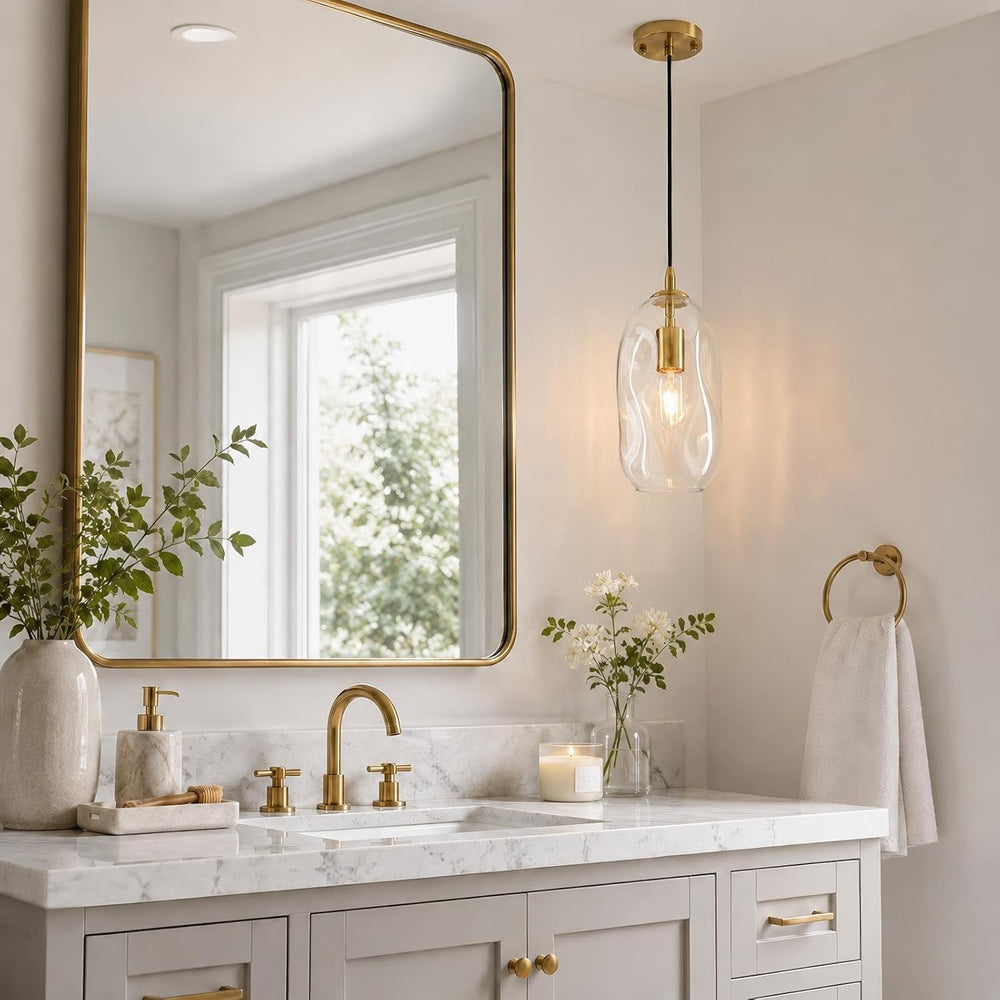 Glass Pendant Lights Kitchen Island Modern Gold Organic Clear Glass Light
