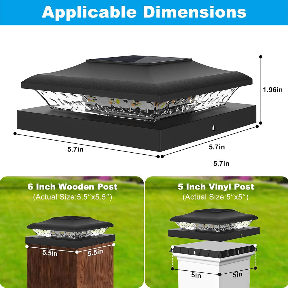 Black Solar Post Cap Lights, Fits 5x5 5.5x5.5 6x6 Posts, 12 Pack