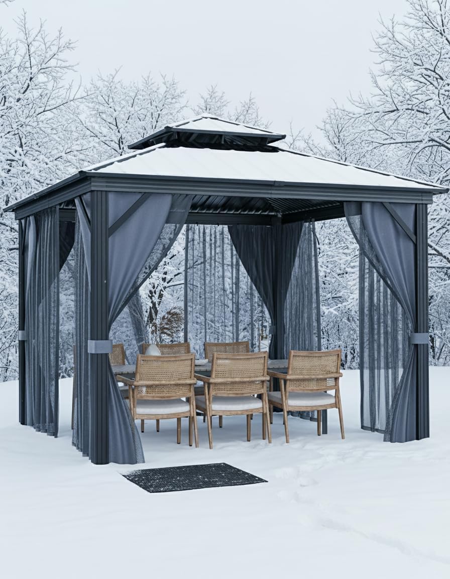 GarveeLife Hardtop Gazebo 10 ft x10 ft for All Weather, with Double Metal Roo...