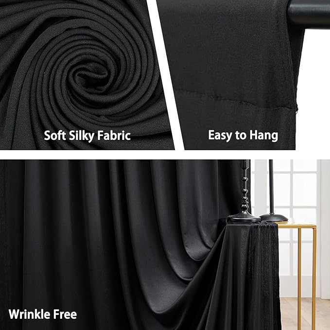 10 x 10 Feet Black Backdrop Curtain for Partie, Background Curtains for Photo...