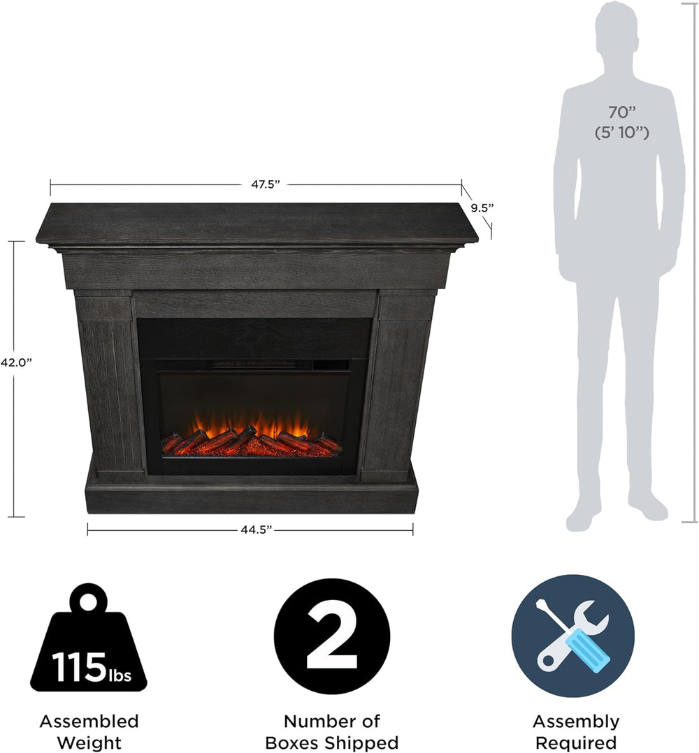 Real Flame Crawford Slim Indoor Electric Fireplace with Mantel for Living Roo...