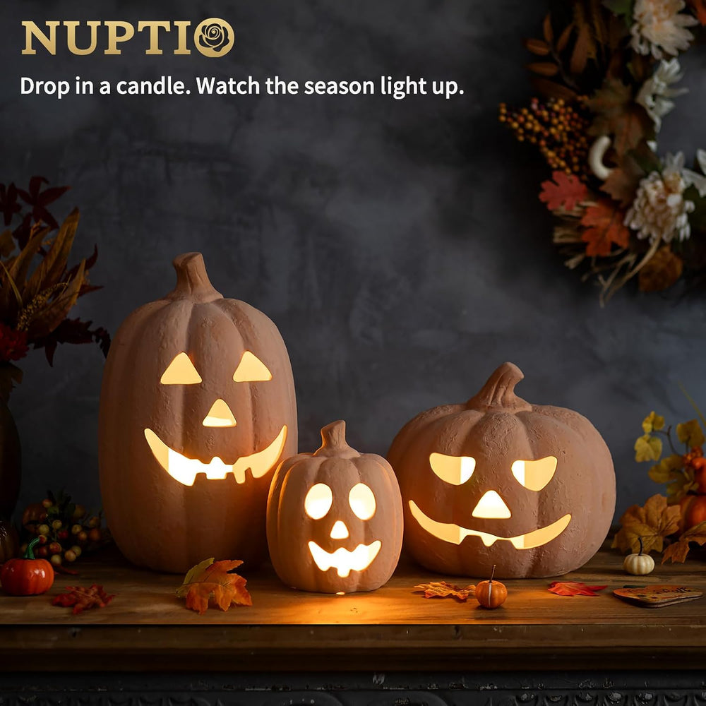 NUPTIO Terracotta Pumpkin Halloween Thanksgiving Outdoor Porch Decor, 10"H