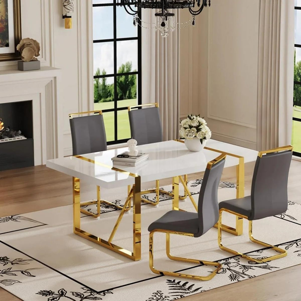 Modern Dining Table Set for 4, 55'' Dining Room Table Set with 4 Faux...