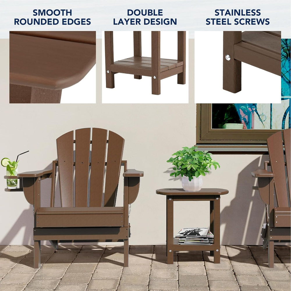 nalone Adirondack Side Table 16.5" Outdoor Side Table HDPE Plastic Doubl...