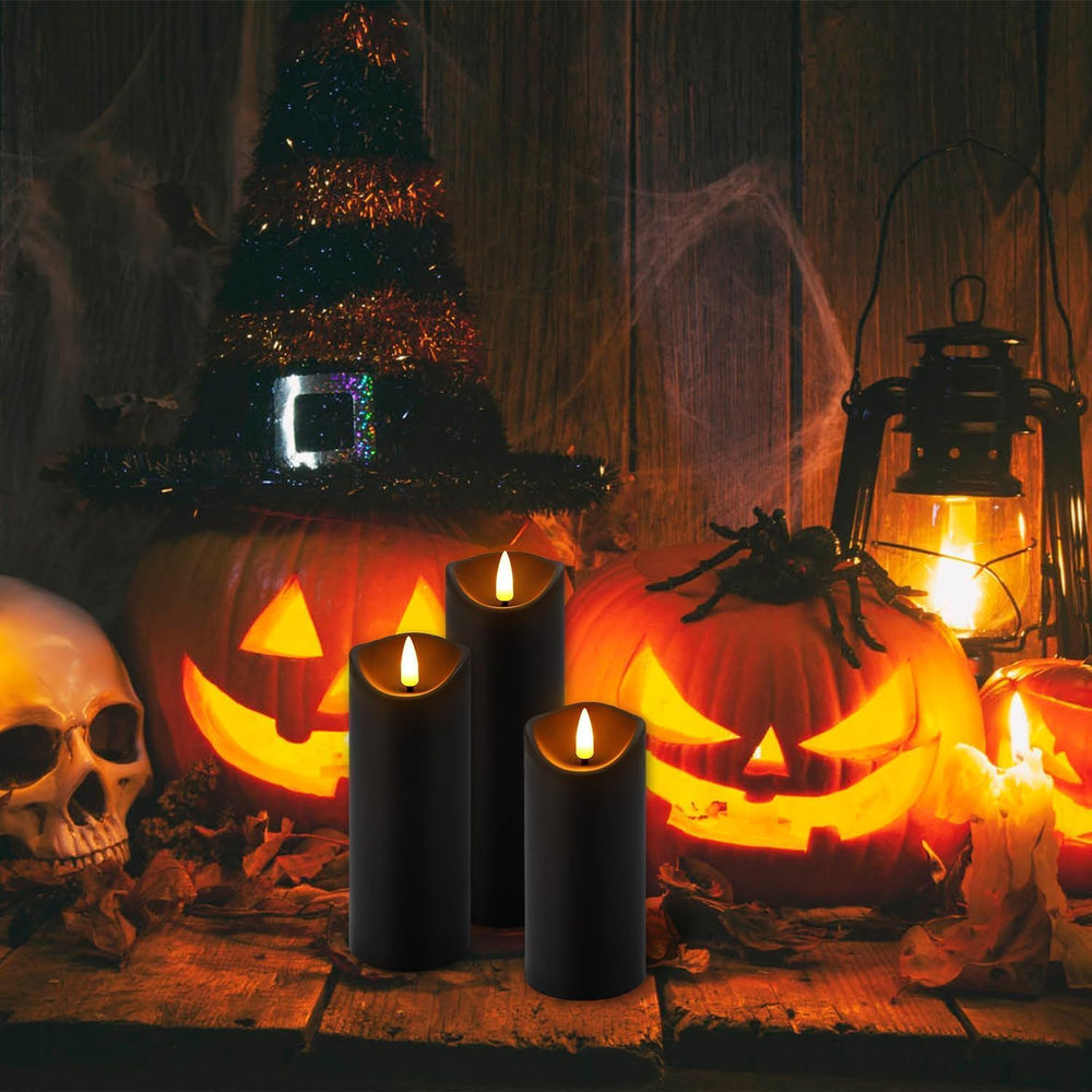 24 Pack Black Halloween Decoration Flickering Flameless Candles(D2.2 xH 5&quo...