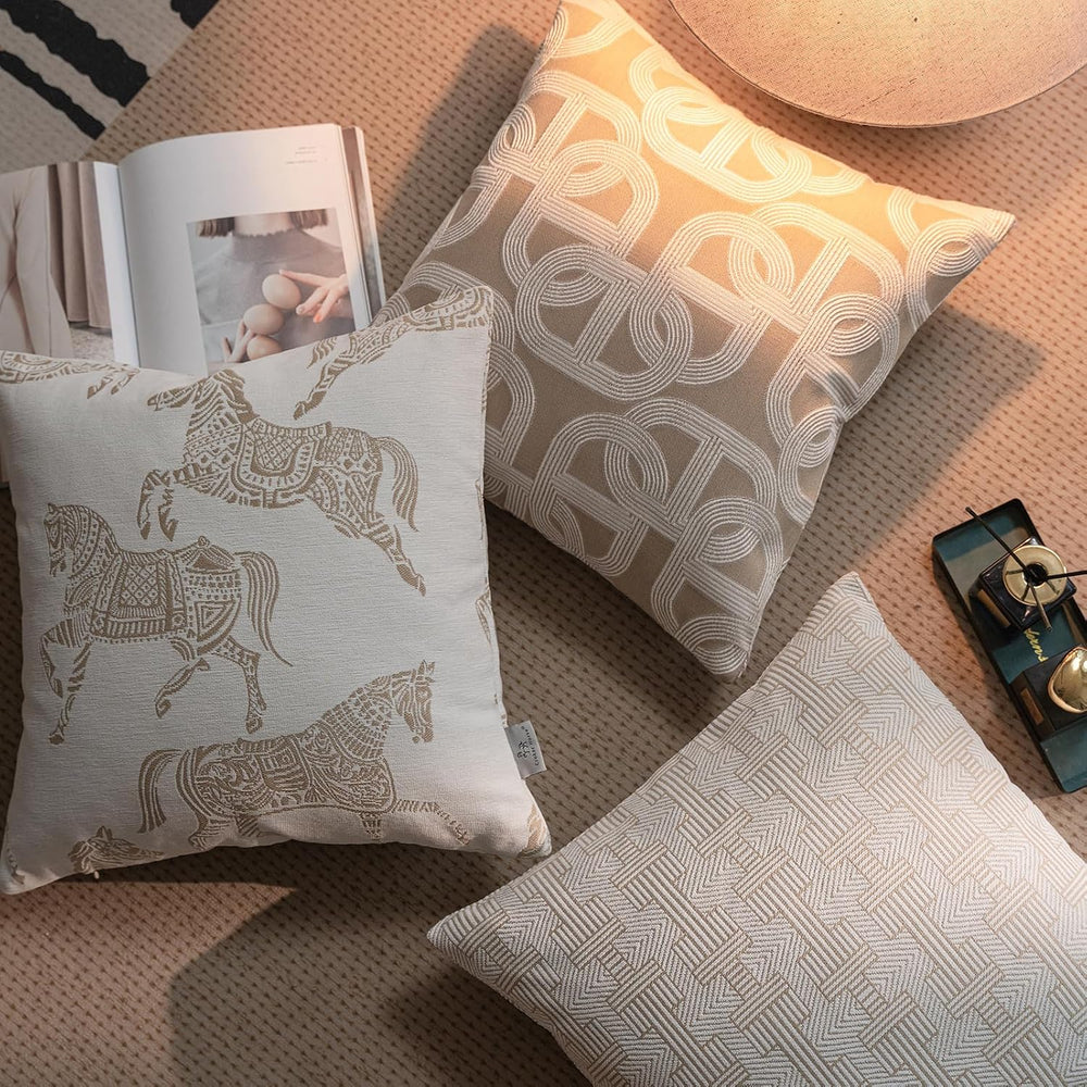 Croker Horse 20x20'' Inches Throw Pillow Cushion Cover - Emma Beige T...