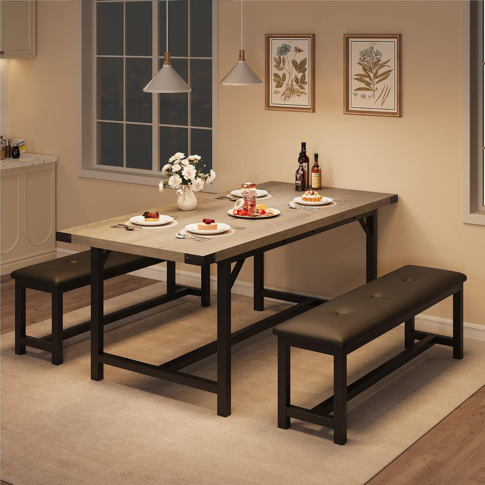 Garvee 63 in Extendable Dining Table Set for 4-6 People, 3-Piece Kitchen Tabl...