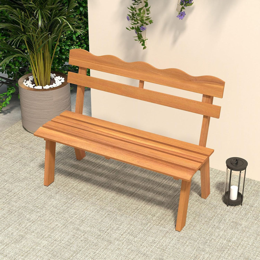 Tangkula Acacia Wood Outdoor Bench with Backrest, 2-Person Patio Garden Bench...