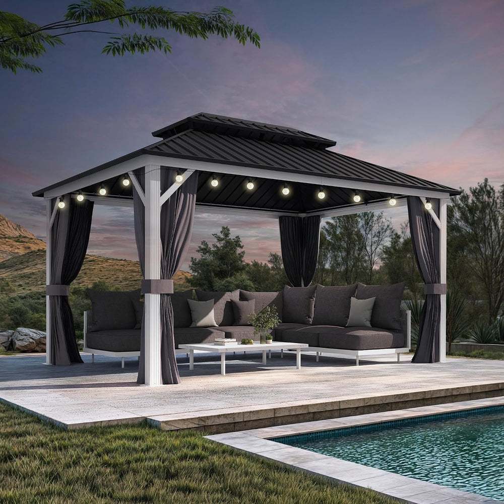 PURPLE LEAF Hardtop Gazebo 10' x 14' Pavilion White Frame