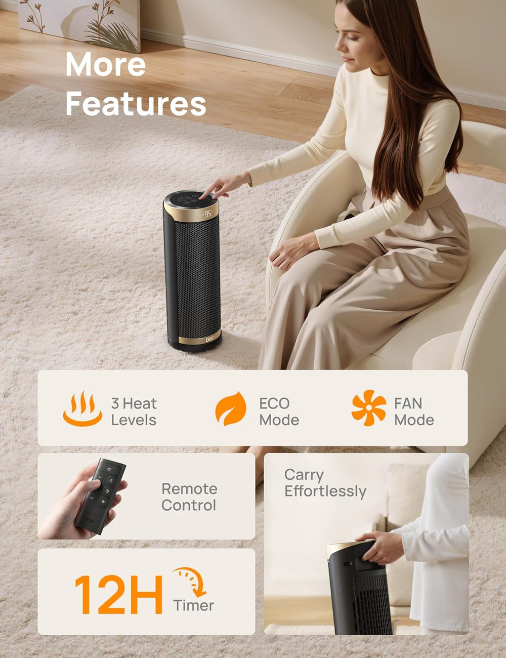 DREO Space Heaters for Indoor Use with Thermostat, 1500W Electric Heaters