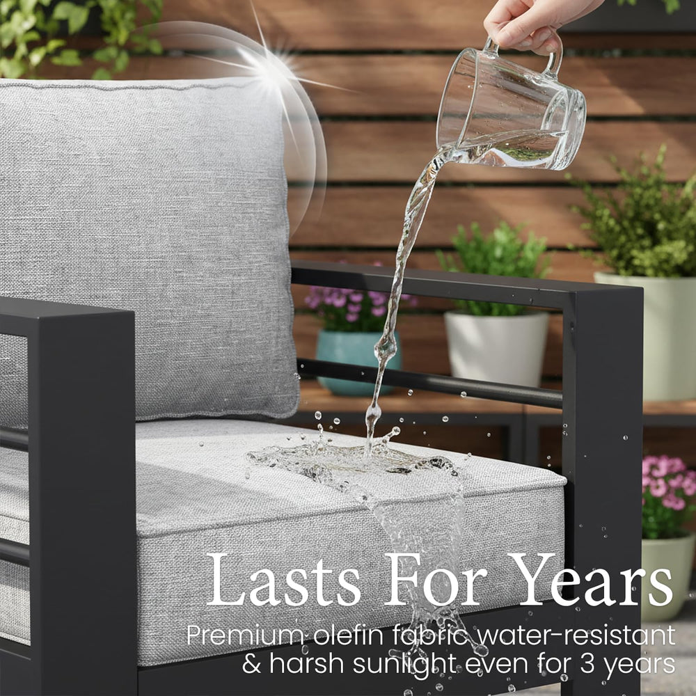LayinSun Outdoor Aluminum Furniture Set, 4 Pieces Patio Sectional Conversatio...