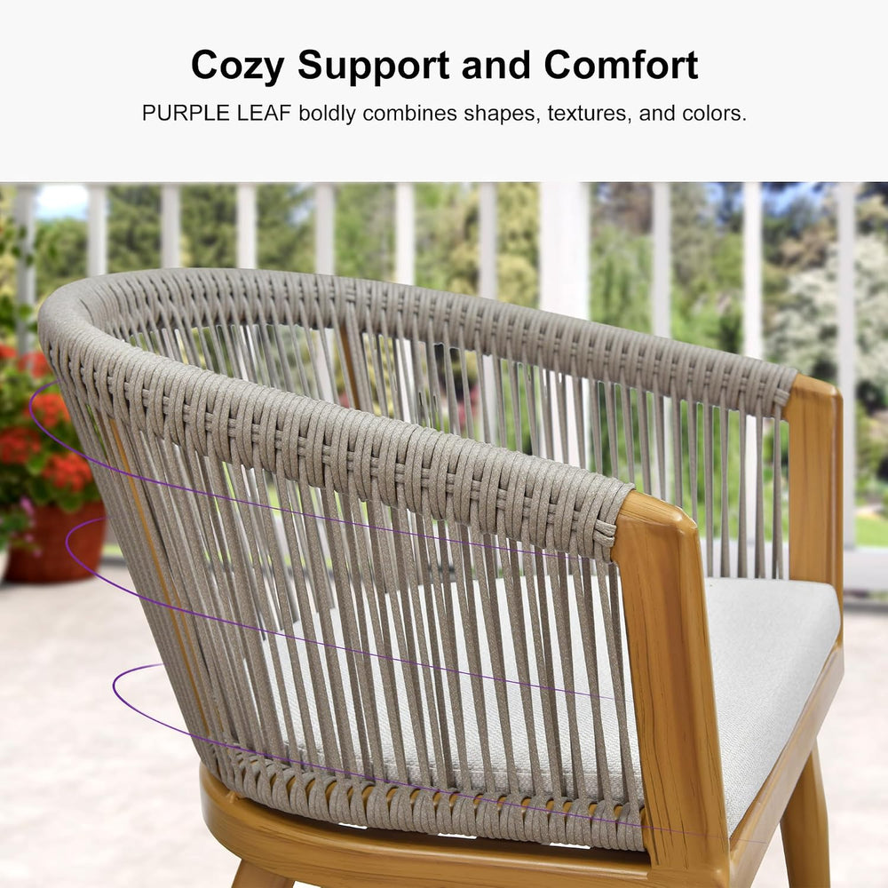 PURPLE LEAF Outdoor Dining Set for 6 with Cushions PE Rattan Teak