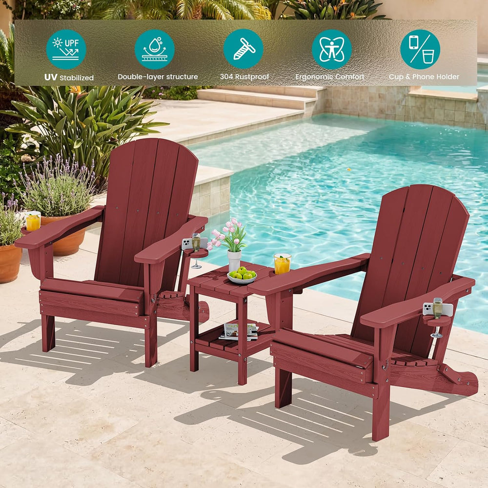SERWALL Outdoor Adirondack Chairs with 2 Cup Holders,Foldable,Red