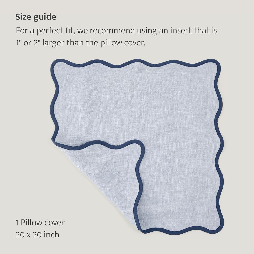 Double Stitch 100% Cotton Scalloped Throw Pillow Covers, Arctic Blue