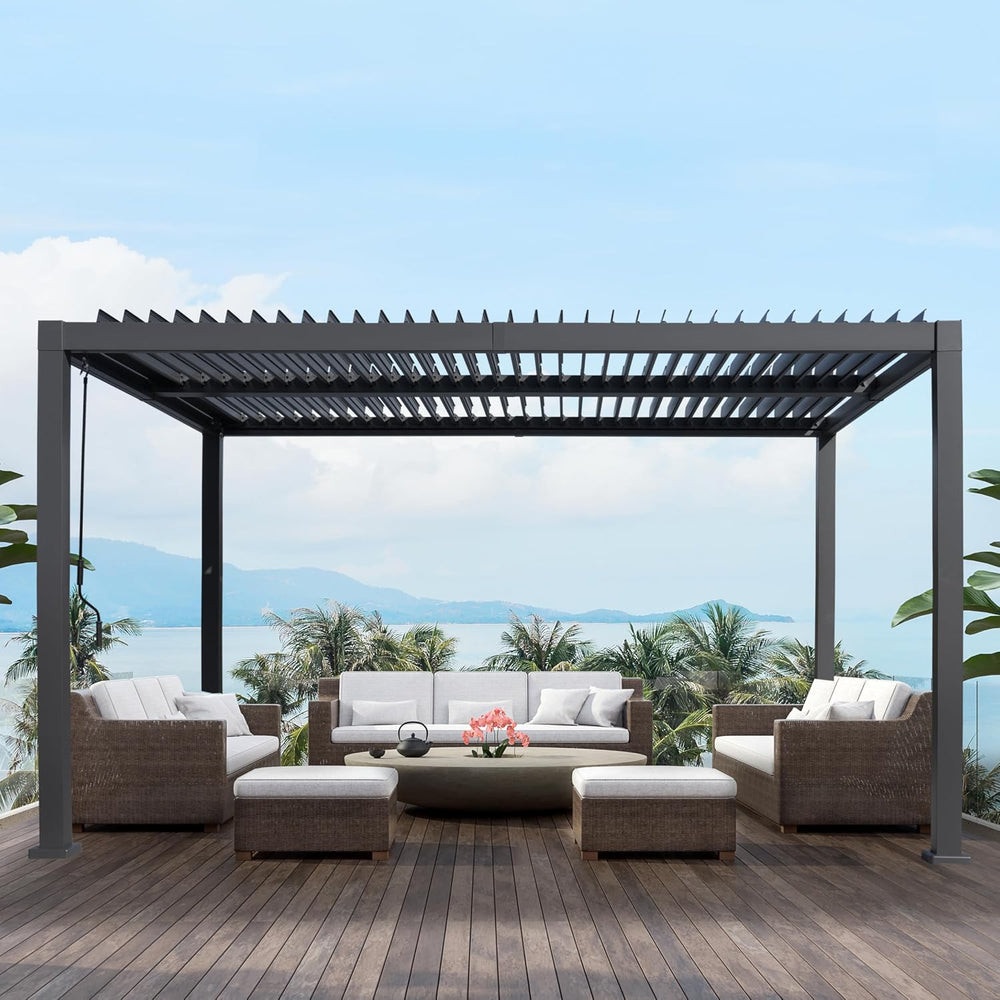 10'x 13' Patio Louvered Pergola Aluminum Black Hardtop Gazebo
