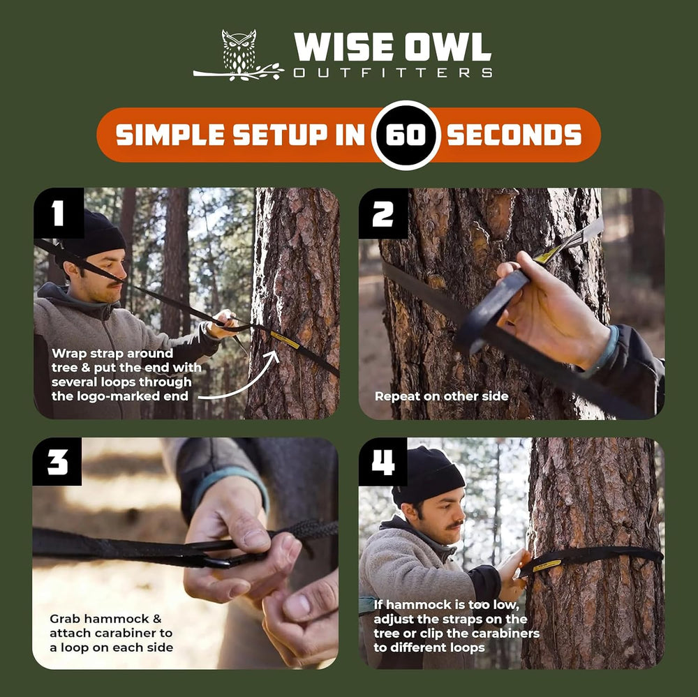 Wise Owl Outfitters Camping Hammock – 500lbs Portable Hammock with Tree Strap...